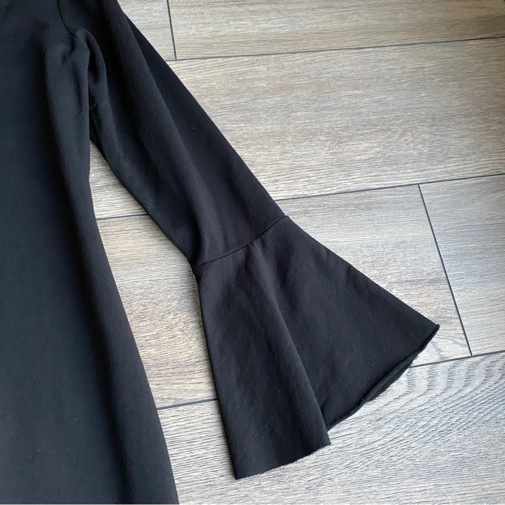 Halogen Long Bell Sleeve Ruffle Modal Blend Modest Black Dress sz s - Picture 3 of 8